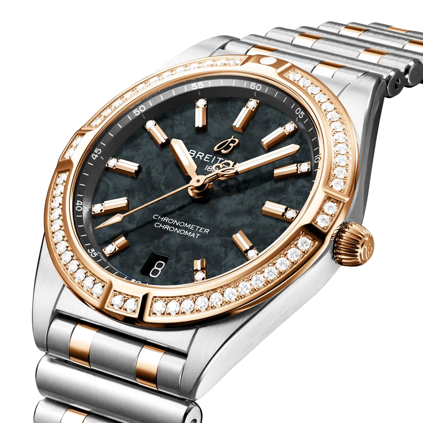 Breitling Chronomat 32mm Black Mother of Pearl Diamond Set UK Limited Edition Watch - Berry's Jewellers