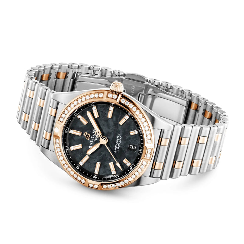 Breitling Chronomat 32mm Black Mother of Pearl Diamond Set UK Limited Edition Watch - Berry's Jewellers