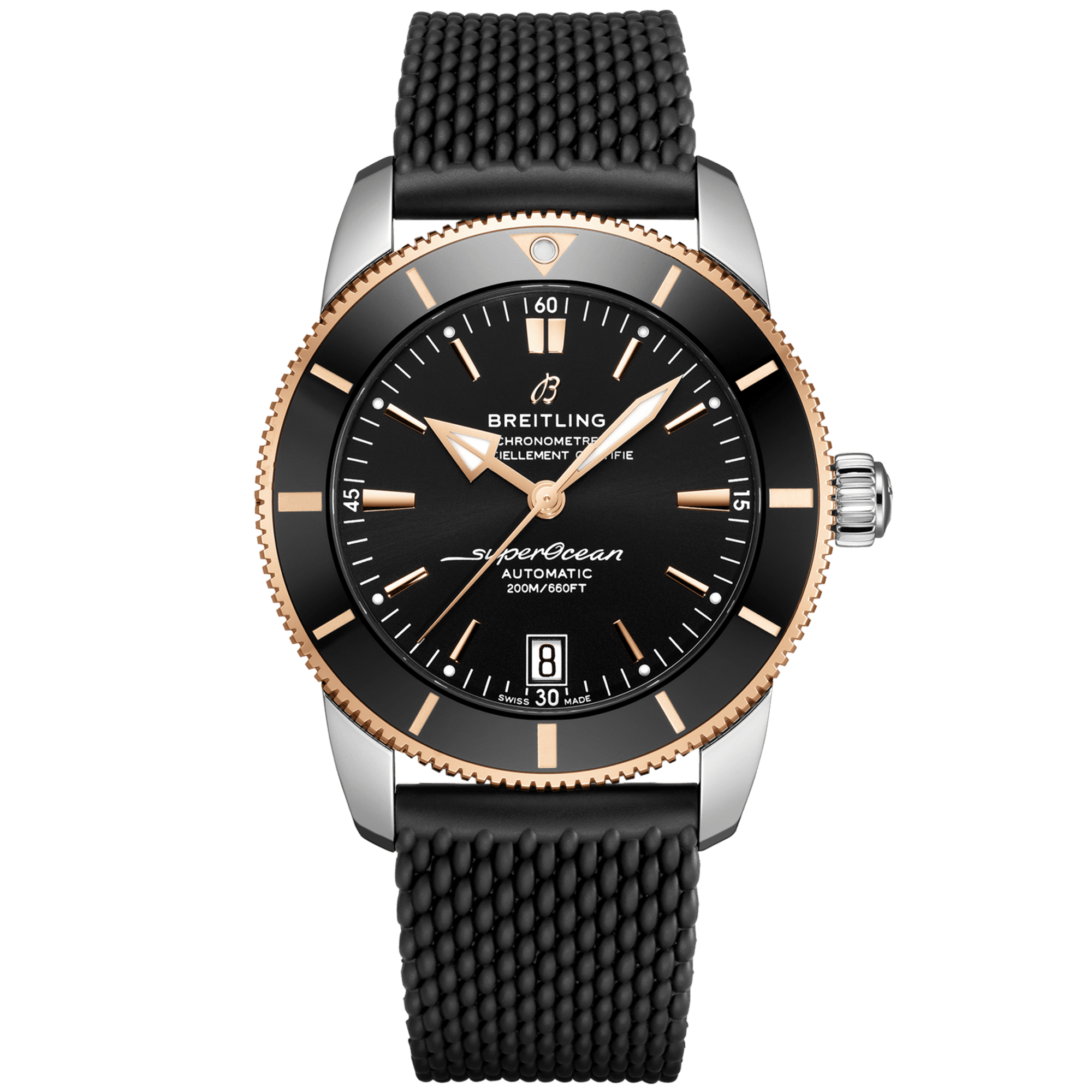 Superocean Heritage 42mm Two-Tone Black Dial Rubber Strap Watch