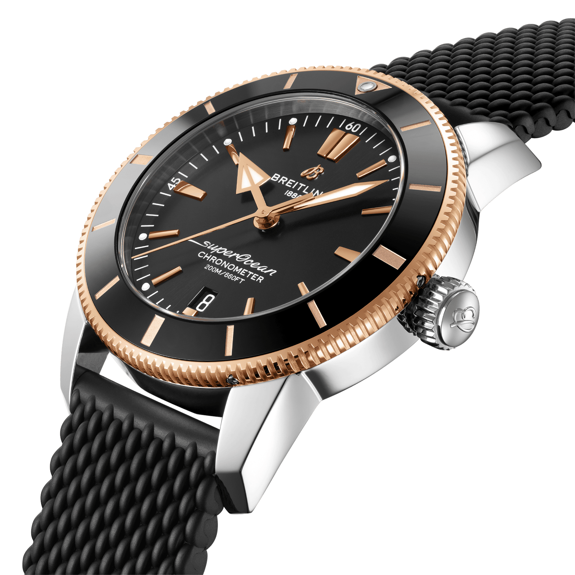 Superocean Heritage 44mm Two-Tone Black Dial Rubber Strap Watch