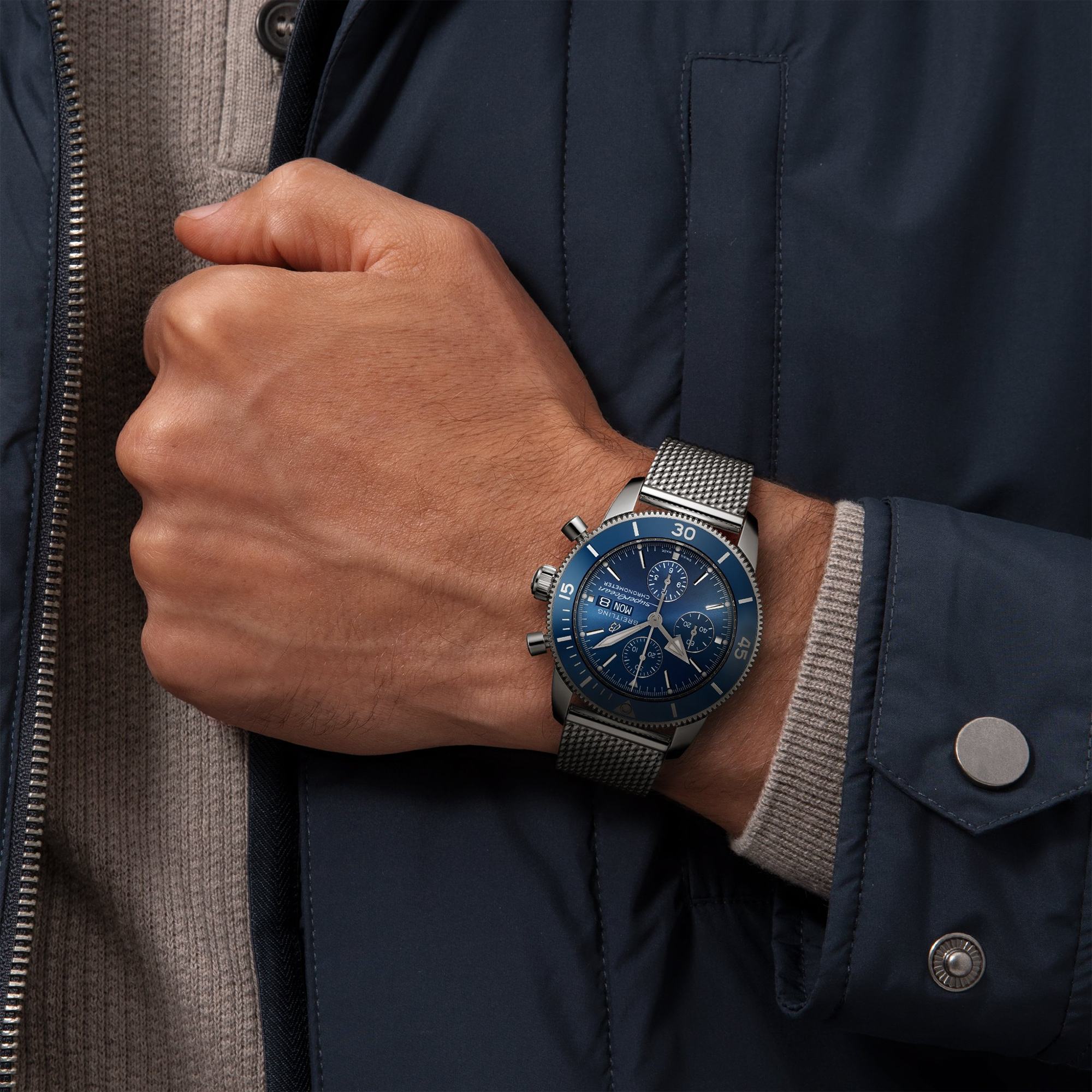 Superocean Heritage Chronograph 44mm Blue Dial Bracelet Watch