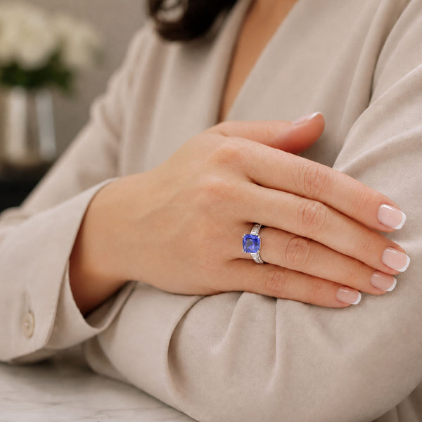 Platinum Tanzanite And Diamond Ring