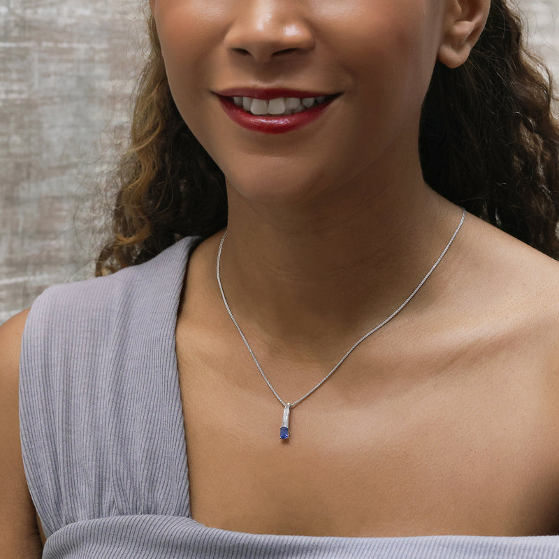 Berry's 18ct White Gold Rectangular Sapphire & Baguette Cut Diamond Pendant - Berry's Jewellers