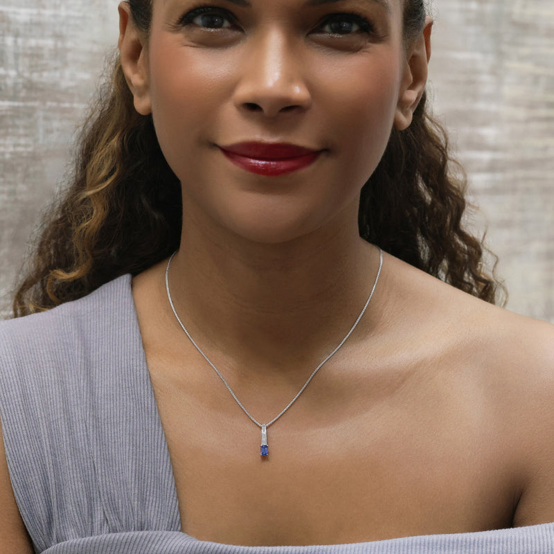 Berry's 18ct White Gold Rectangular Sapphire & Baguette Cut Diamond Pendant - Berry's Jewellers