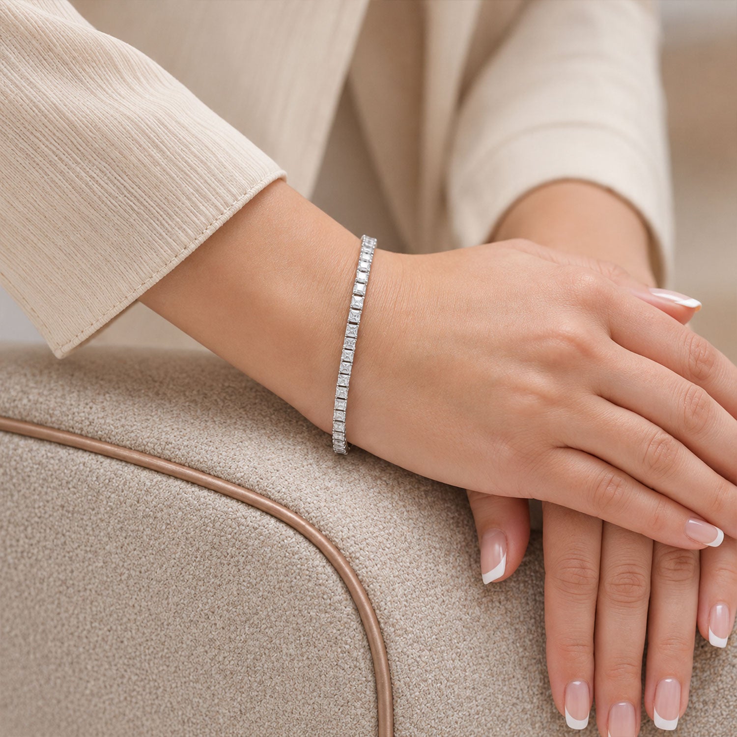 18ct White Gold And Diamond Princess Cut Claw Set Tennis Bracelet