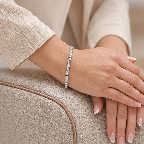 18ct White Gold And Diamond Princess Cut Claw Set Tennis Bracelet