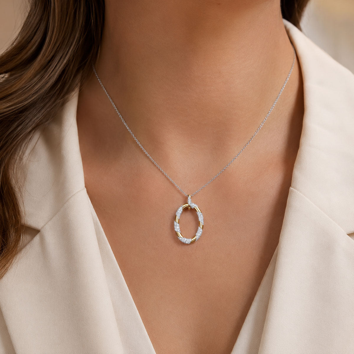 18ct Rose Gold Round Brilliant Cut Pave Set Diamond Oval Pendant