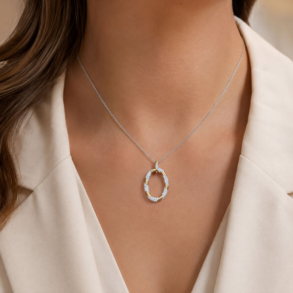 18ct Rose Gold Round Brilliant Cut Pave Set Diamond Oval Pendant