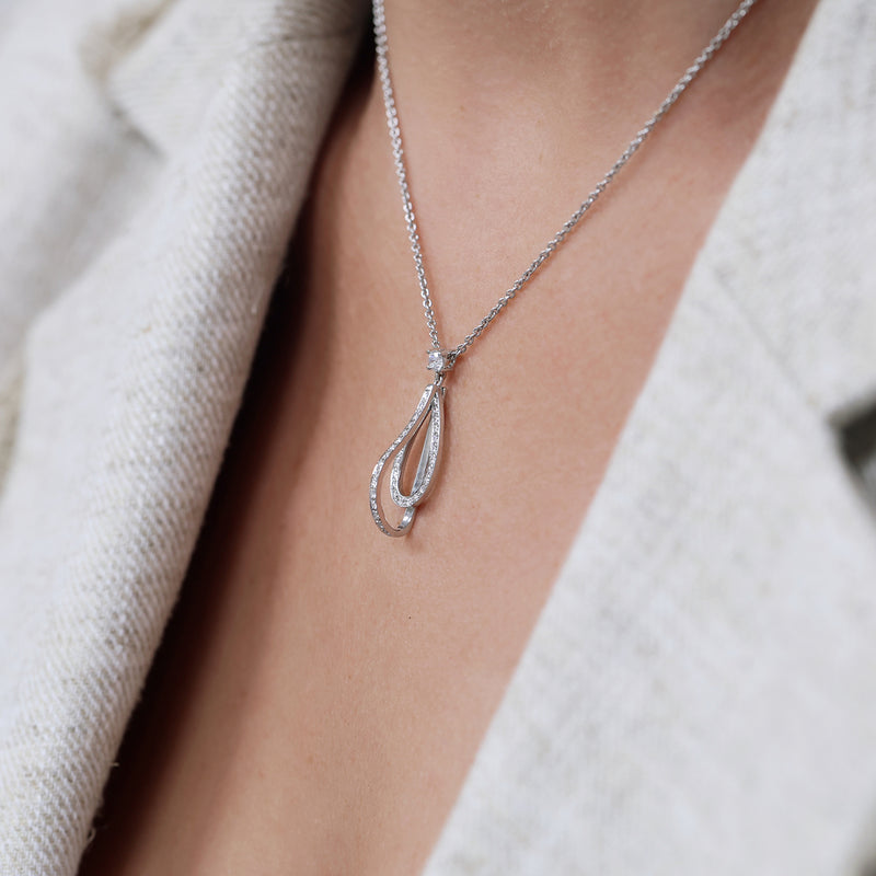 Berry's 18ct White Gold Round Brilliant Cut Tear Drop Overlapping Pendant - Berry's Jewellers