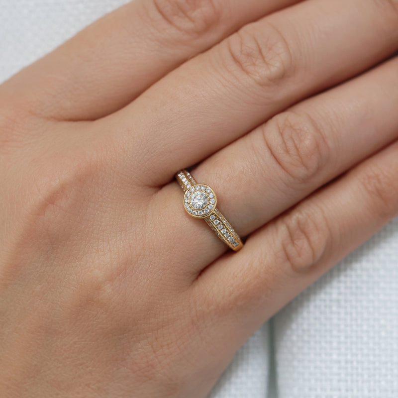 Berry's 18ct Rose Gold Round Brilliant Cut Halo Diamond Ring With Diamond Set Shoulders - Berry's Jewellers