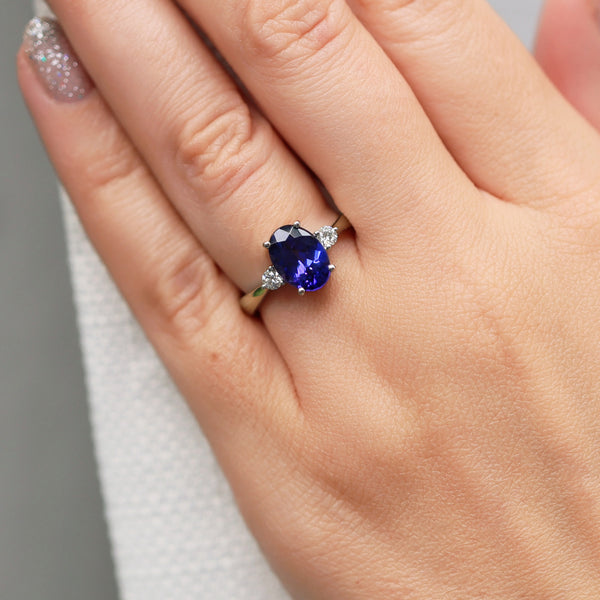 Berry's Platinum Oval Cut Tanzanite And Round Brilliant Three Stone Ring - Berry's Jewellers