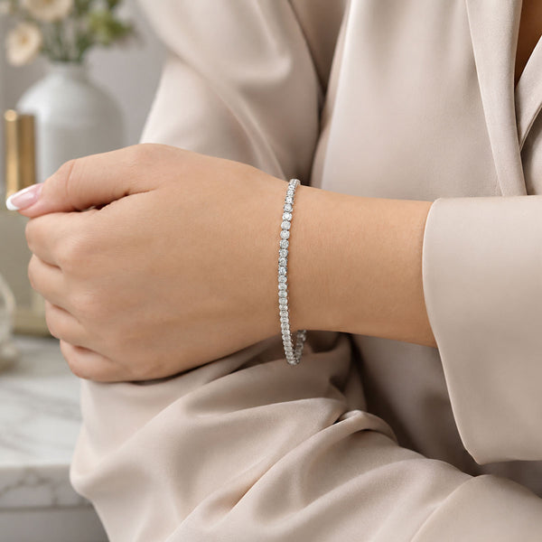 Platinum Round Brilliant Cut Diamond Rub Over Tennis Bracelet