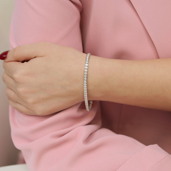 Berry's Platinum Round Brilliant Cut Diamond Rub Over Tennis Bracelet - Berry's Jewellers