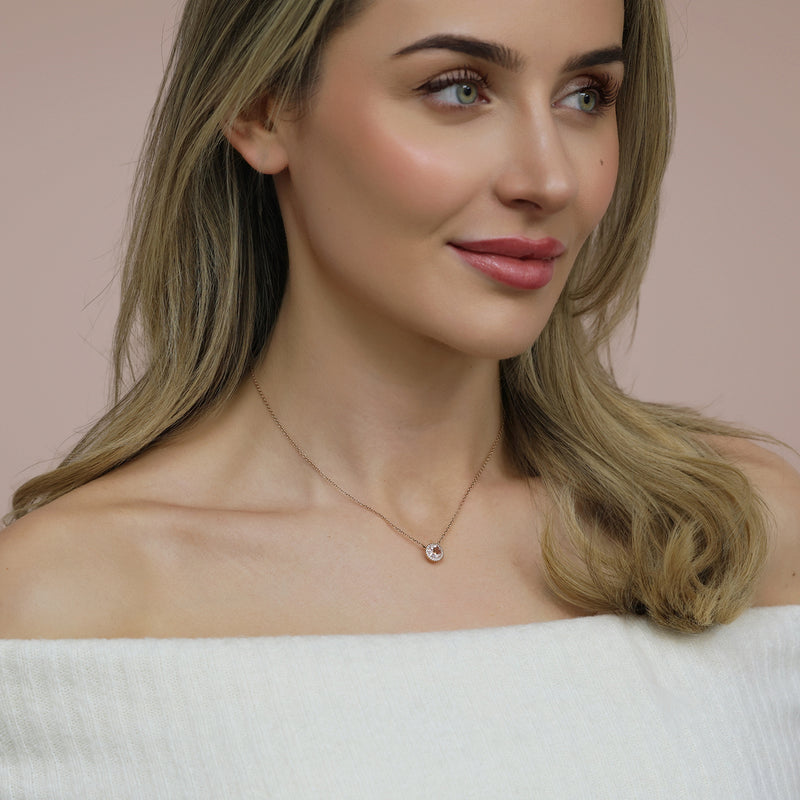 18ct Rose Gold Morganite & Diamond Pendant