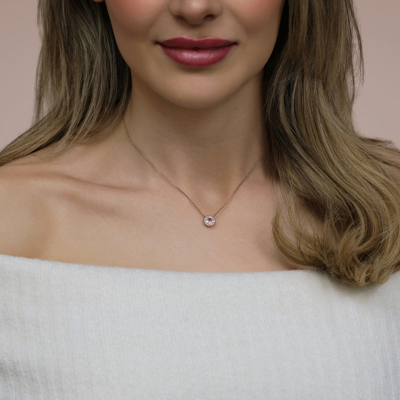 18ct Rose Gold Morganite & Diamond Pendant