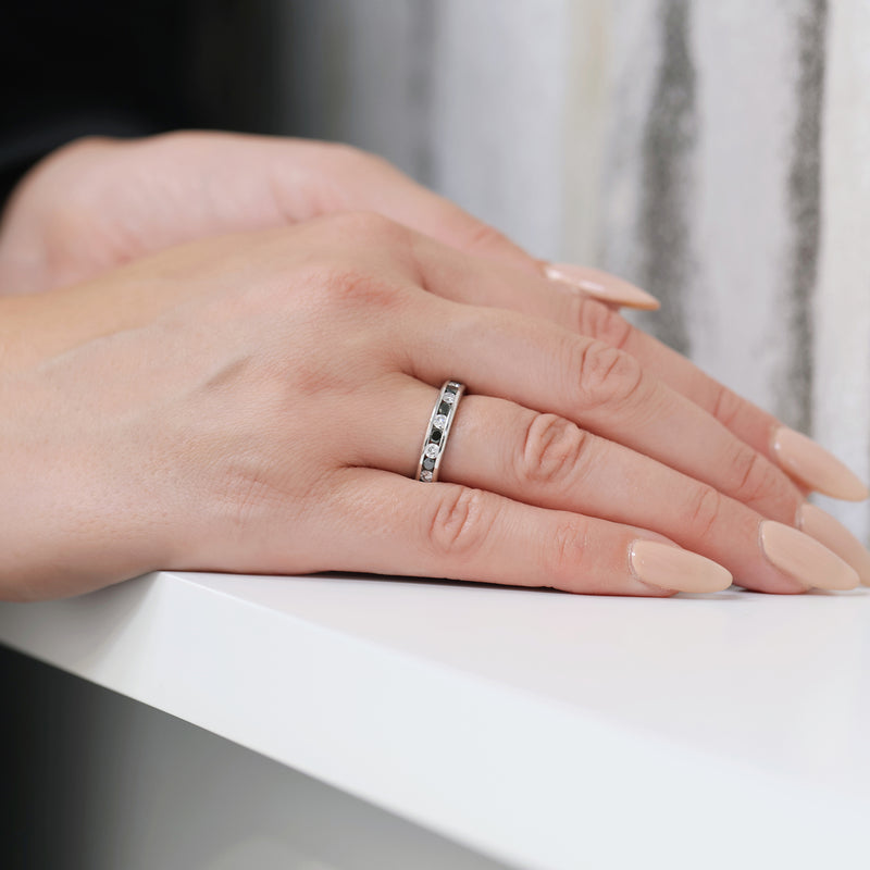 Berry's Platinum Round Brilliant Cut Black And White Diamond Full Channel Set Eternity Ring - Berry's Jewellers