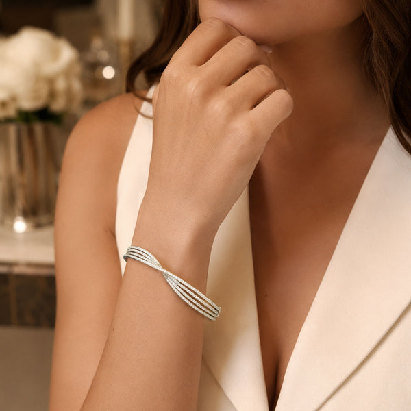 18ct White Gold Diamond Set Multi Strand Twist Bangle