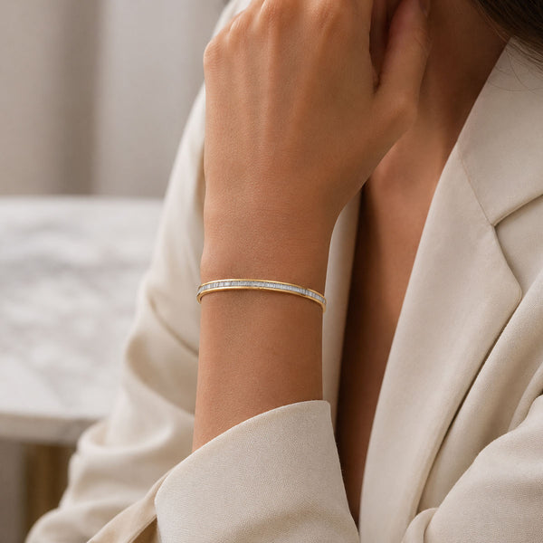 18ct Rose Gold Baguette Cut Diamond Channel Set Bangle
