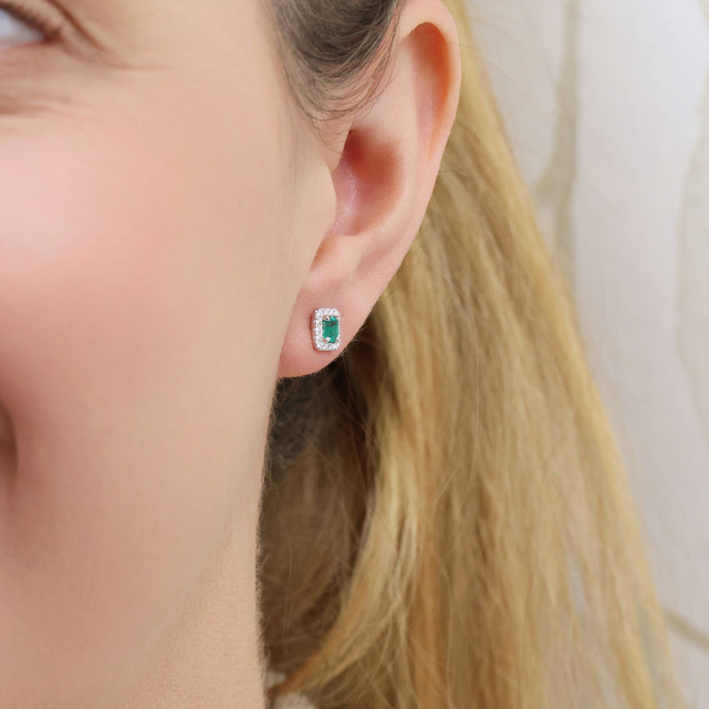 Berry's 18ct White Gold Emerald And Diamond Halo Stud Earrings - Berry's Jewellers