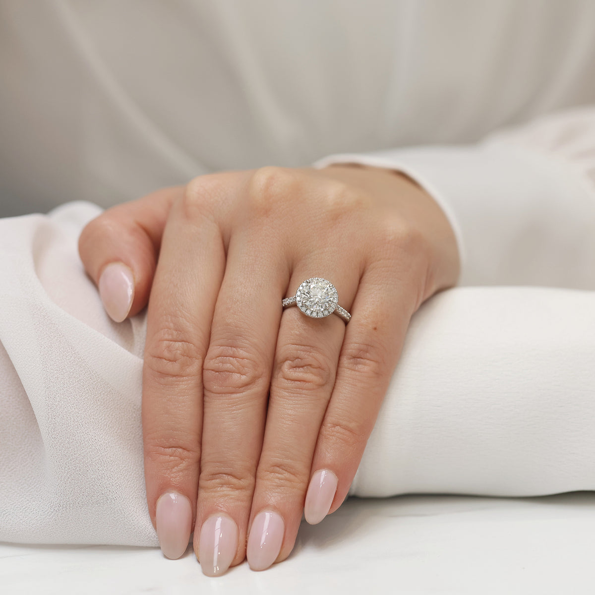 Berry's Platinum GIA Certificated Round Brilliant Cut Diamond Halo Ring and Diamond Set Shoulders - Berry's Jewellers