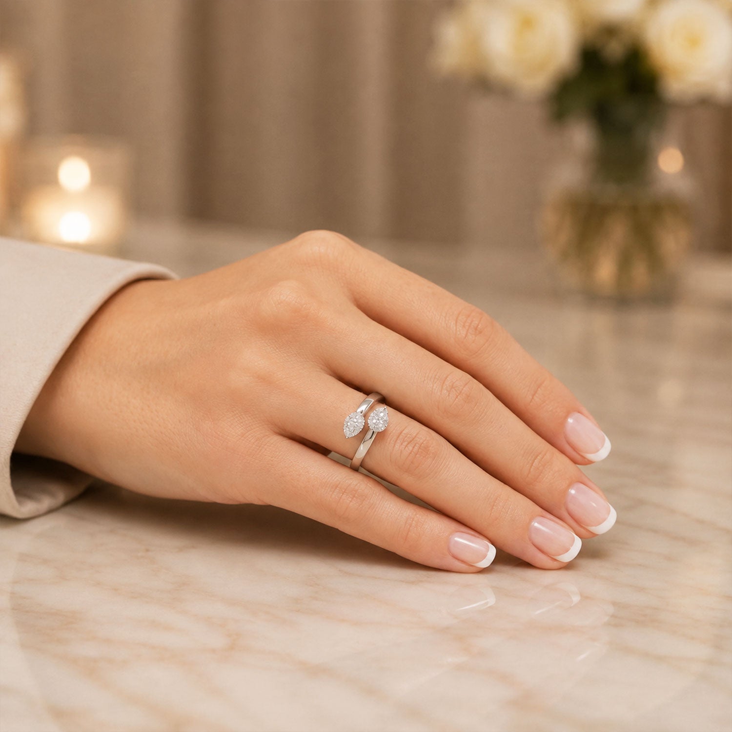 Platinum Toi et Moi Pear Diamond Halo Dress Ring