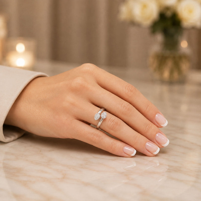 Platinum Toi et Moi Pear Diamond Halo Dress Ring