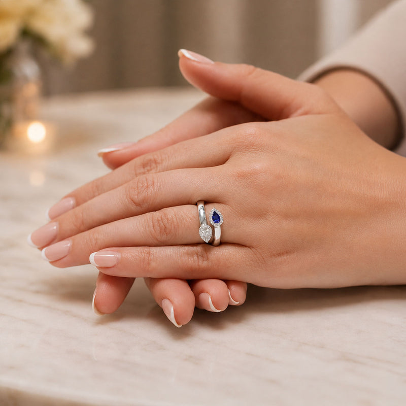 Platinum Toi et Moi Pear Cut Sapphire and Diamond Two Stone Ring