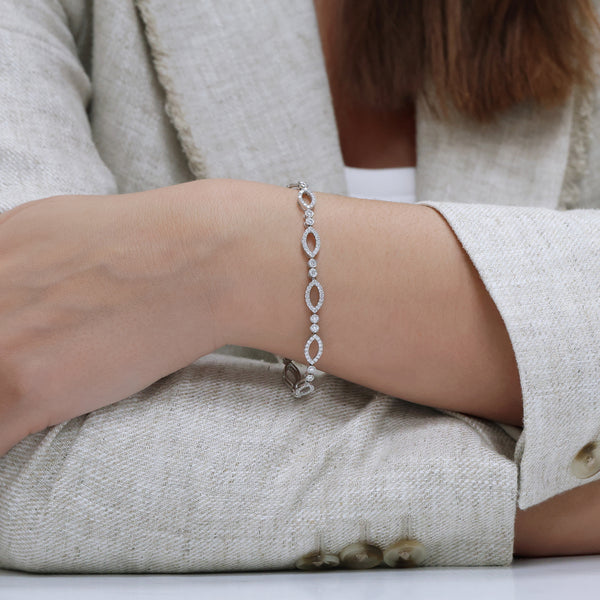 Berry's 18ct White Gold Round Brilliant Cut Diamond Marquise Shaped link Bracelet - Berry's Jewellers