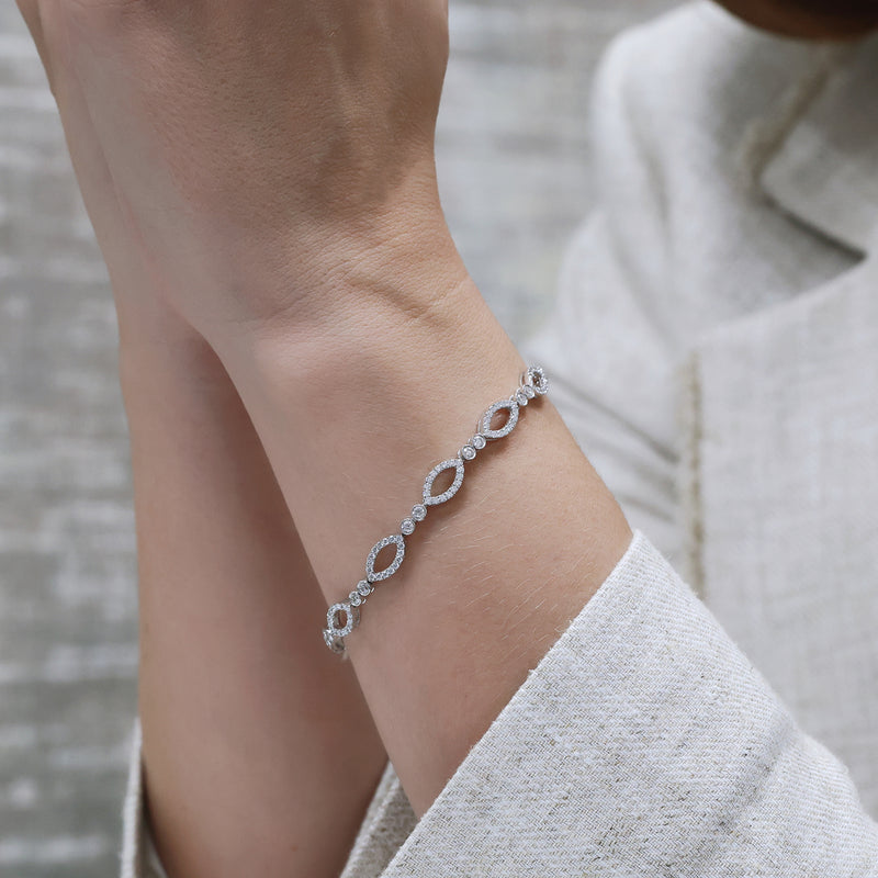 Berry's 18ct White Gold Round Brilliant Cut Diamond Marquise Shaped link Bracelet - Berry's Jewellers