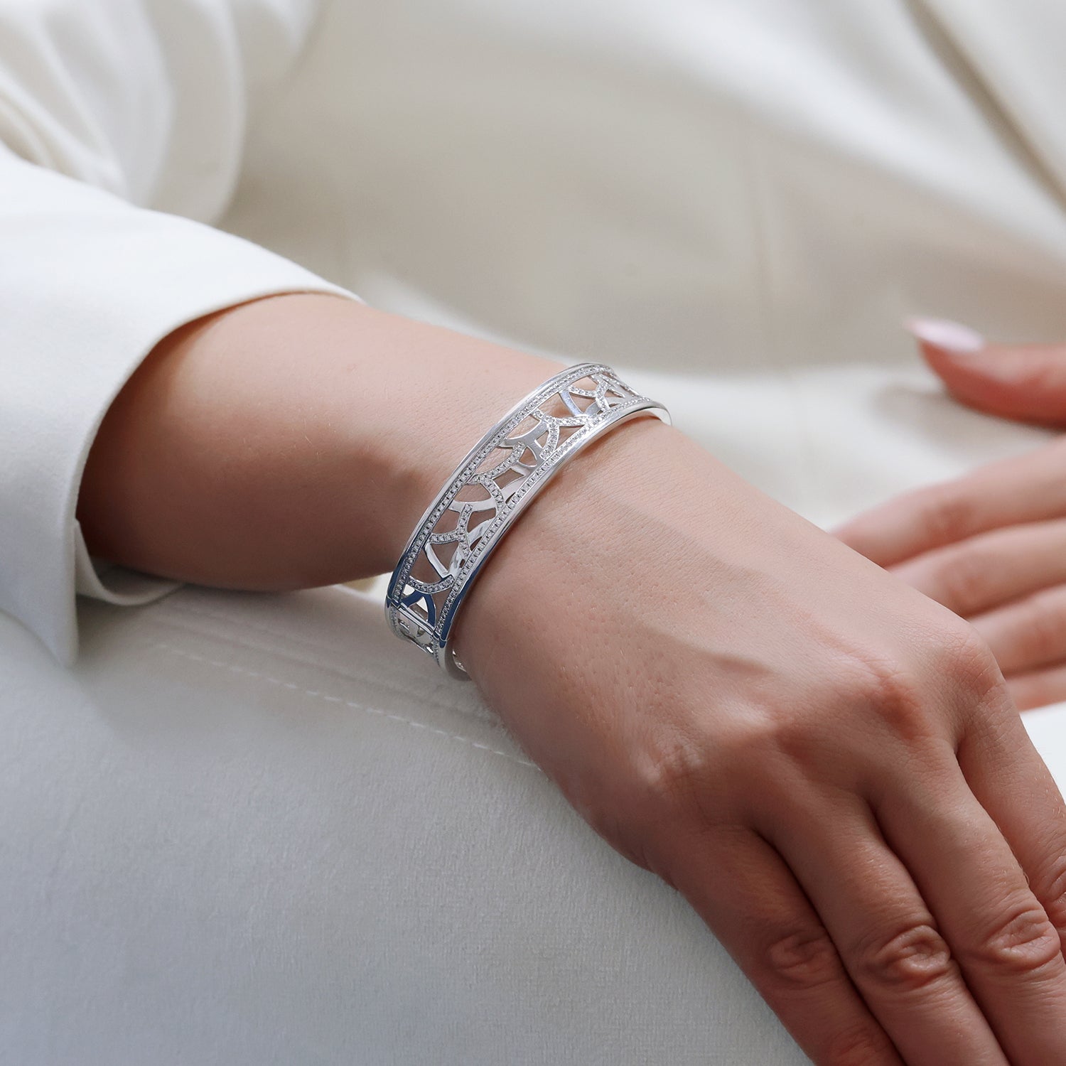 Berry's 18ct White Gold Diamond Set Cuff Bangle - Berry's Jewellers