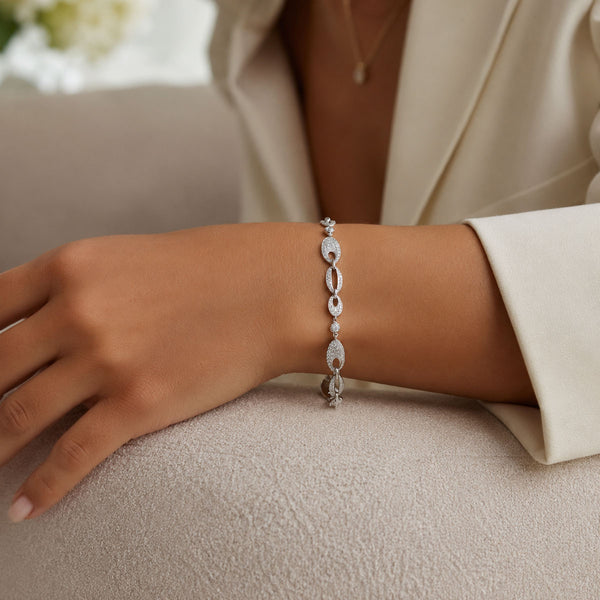 18ct White Gold Diamond Pave Link Oval Shaped Bracelet