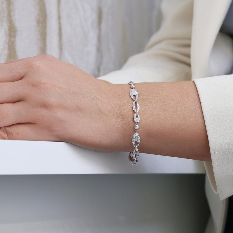 Berry's 18ct White Gold Diamond Pave Link Oval Shaped Bracelet - Berry's Jewellers