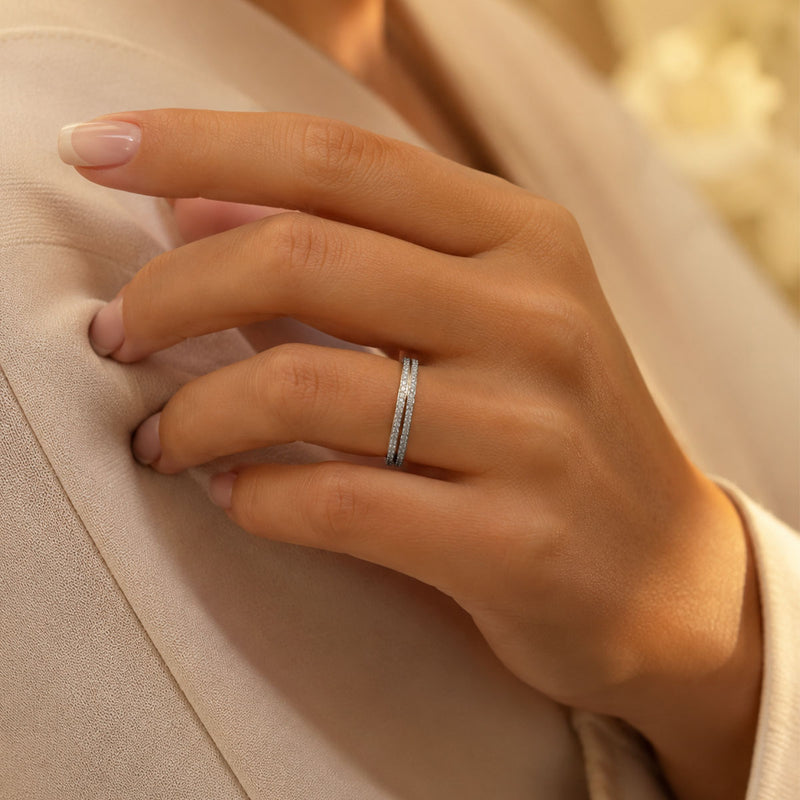 Platinum Double Row Diamond Set Half Eternity Ring