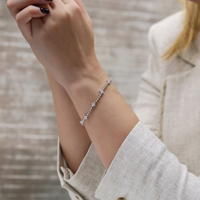 Berry's 18ct White Gold Diamond Tennis Bracelet With Diamond Cluster Sections - Berry's Jewellers