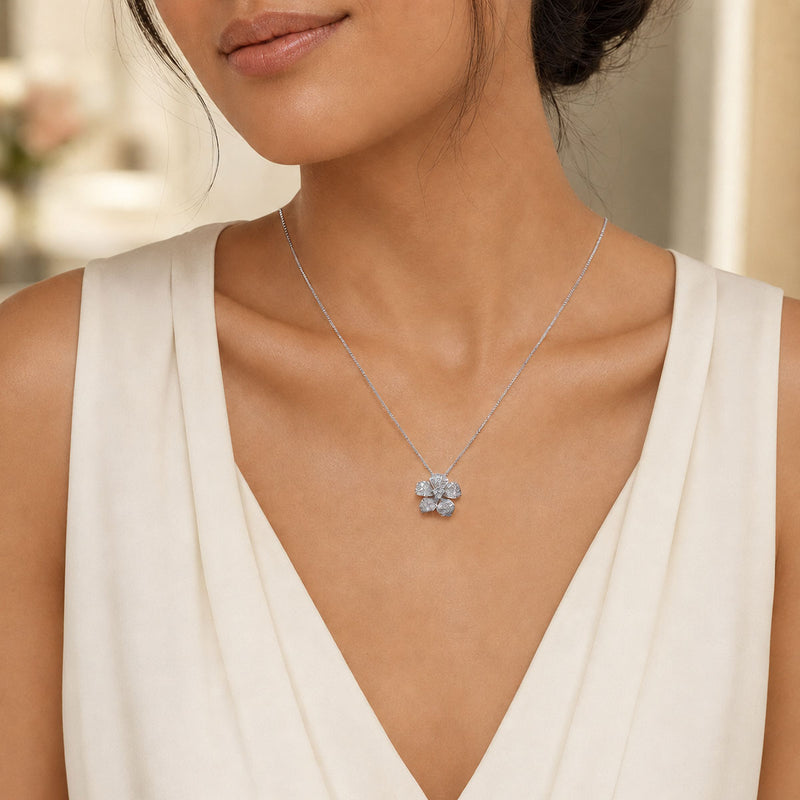 18ct White Gold Diamond Pave Set Flower Pendant