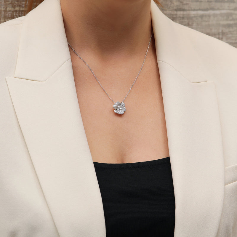 Berry's 18ct White Gold Diamond Pave Set Flower Pendant - Berry's Jewellers