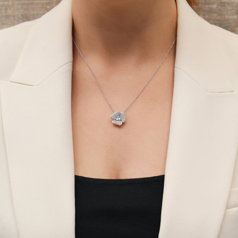 Berry's 18ct White Gold Diamond Pave Set Flower Pendant - Berry's Jewellers
