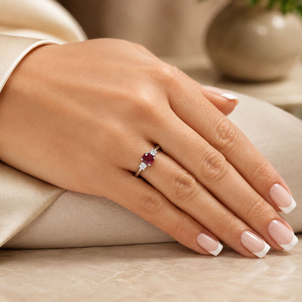 Platinum Oval Ruby & Diamond Trilogy Ring