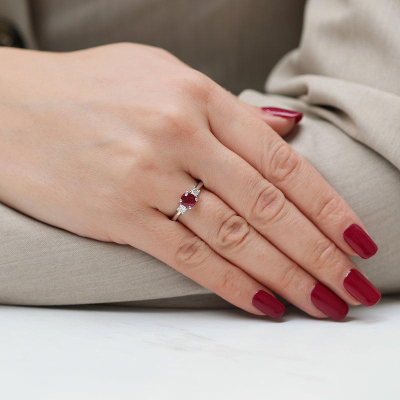 Berry's Platinum Oval Ruby & Diamond Trilogy Ring - Berry's Jewellers