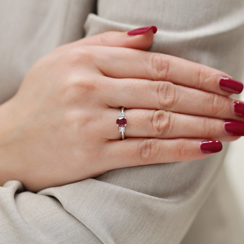 Berry's Platinum Oval Ruby & Diamond Trilogy Ring - Berry's Jewellers