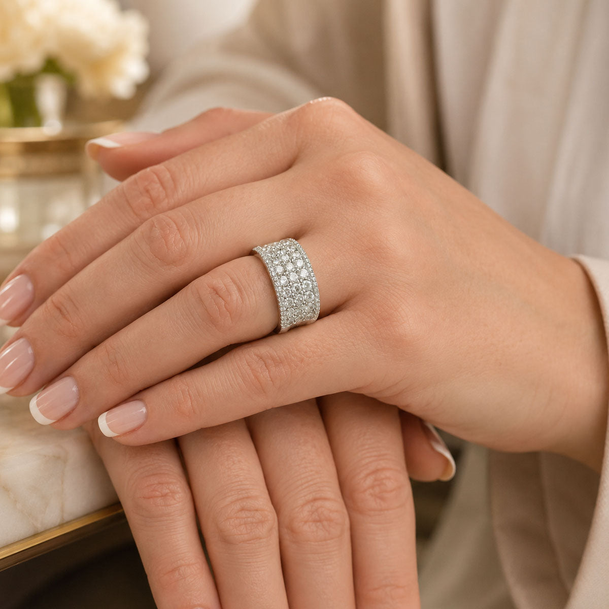 Platinum Concave Diamond Dress Ring