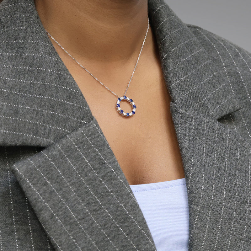 Berry's 18ct White Gold Sapphire & Diamond Circular Pendant - Berry's Jewellers