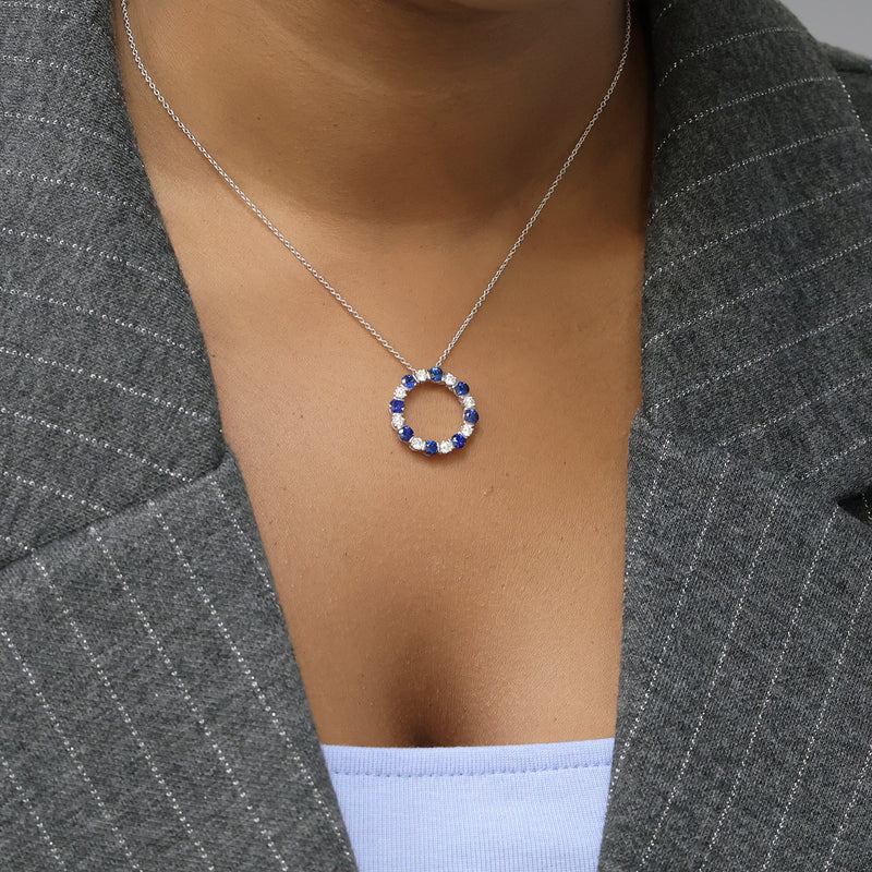 Berry's 18ct White Gold Sapphire & Diamond Circular Pendant - Berry's Jewellers