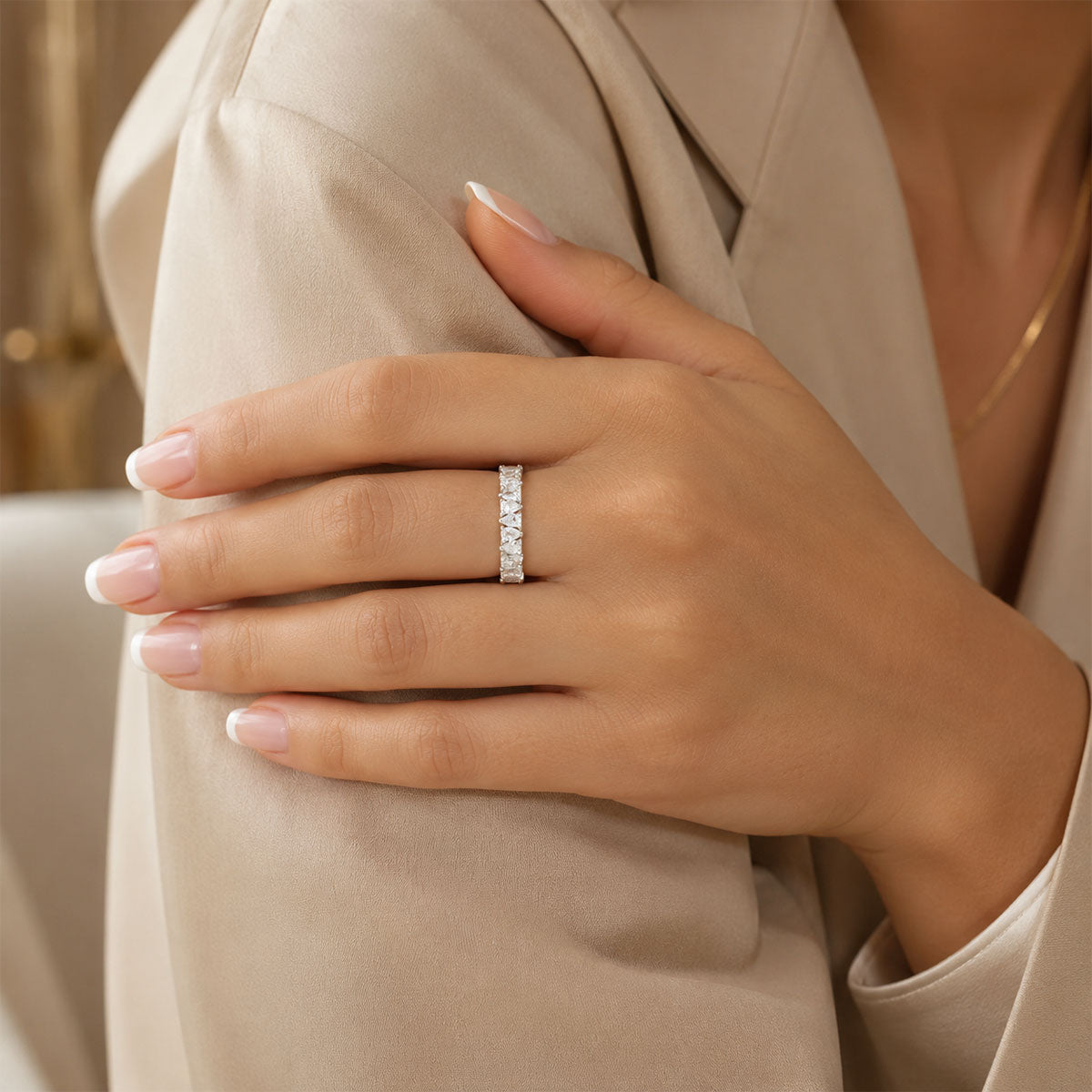 Platinum Pear Shape Diamond Claw Set Full Eternity Ring