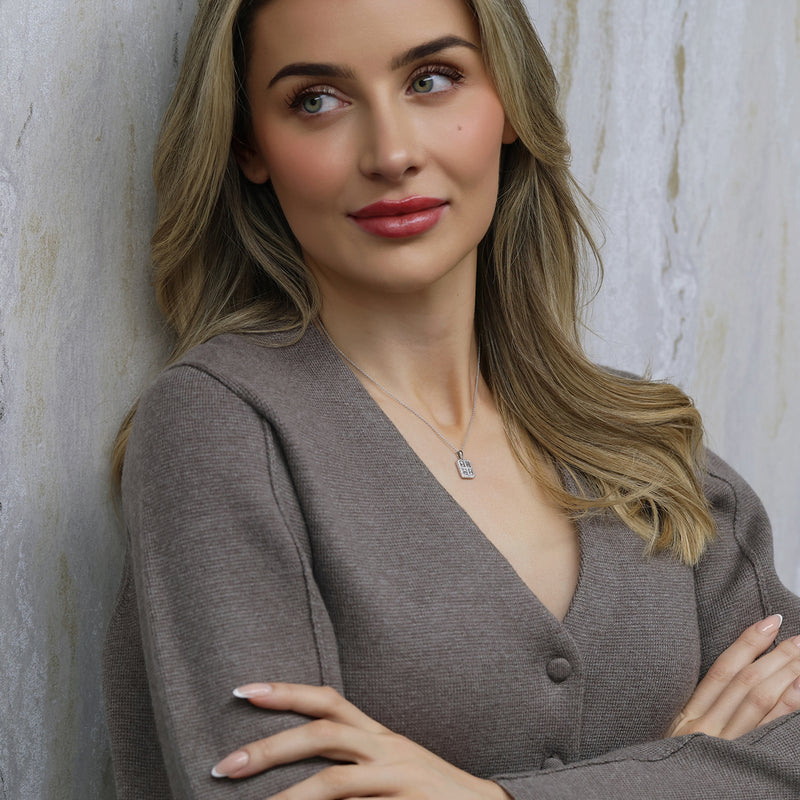 18ct White Gold Baguette And Round Brilliant Cut Diamond Square Halo Pendant