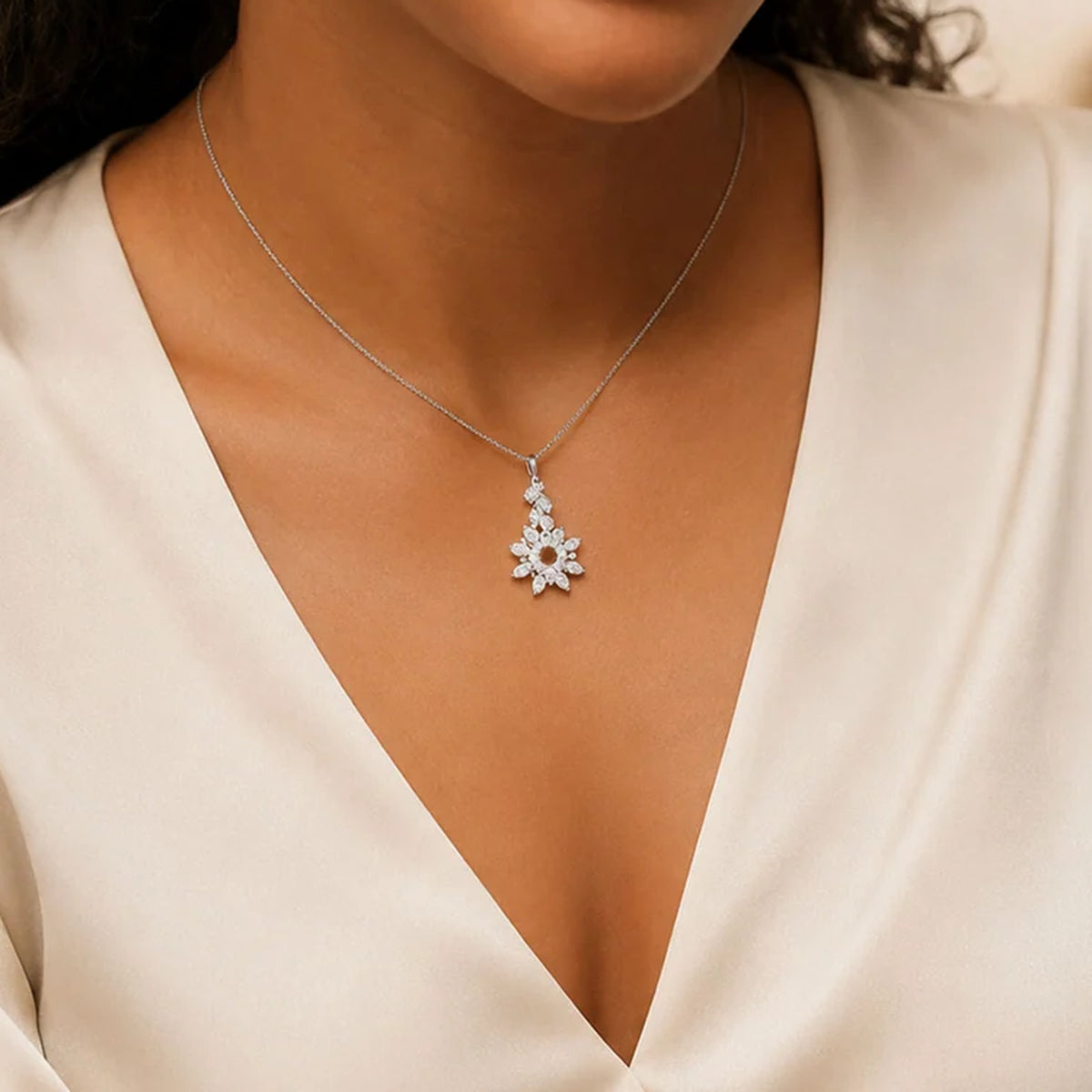 Berry's 18ct White Gold Marquise & Round Diamond Open Spray Cluster Pendant - Berry's Jewellers