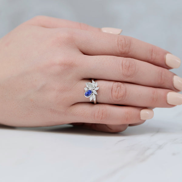 Berry's 18ct White Gold Oval Tanzanite And Marquise Diamond Off Set Ring - Berry's Jewellers