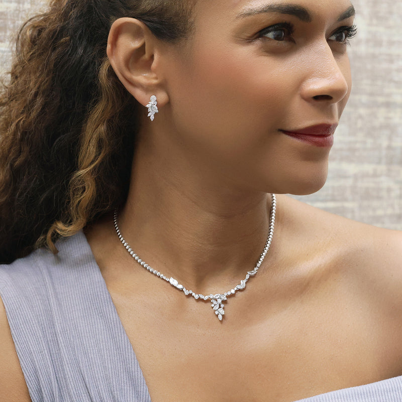 Berry's 18ct White Gold Pear, Marquise & Brilliant Cut Diamond Cascade Cluster Earrings - Berry's Jewellers