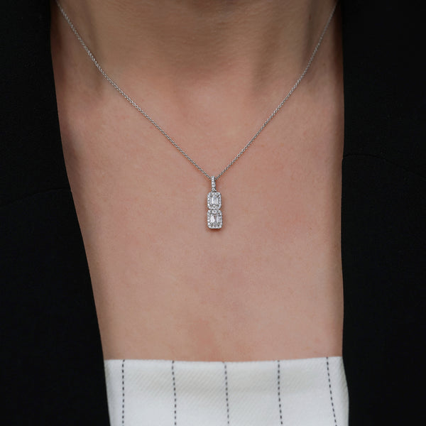 Berry's 18ct White Gold Double Emerald Diamond Cluster Pendant - Berry's Jewellers