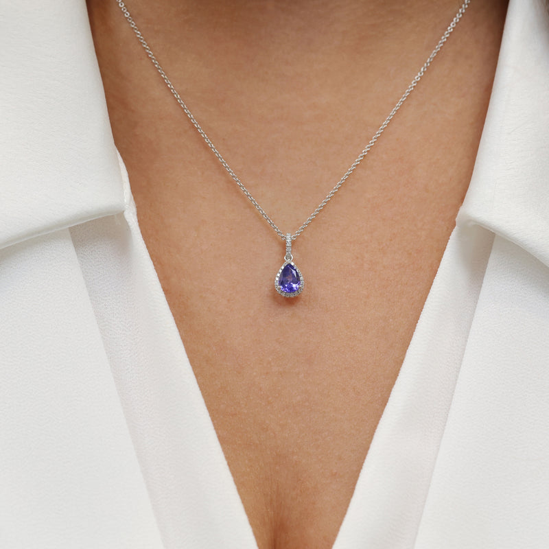 18ct White Gold Pear Shape Tanzanite And Diamond Pendant